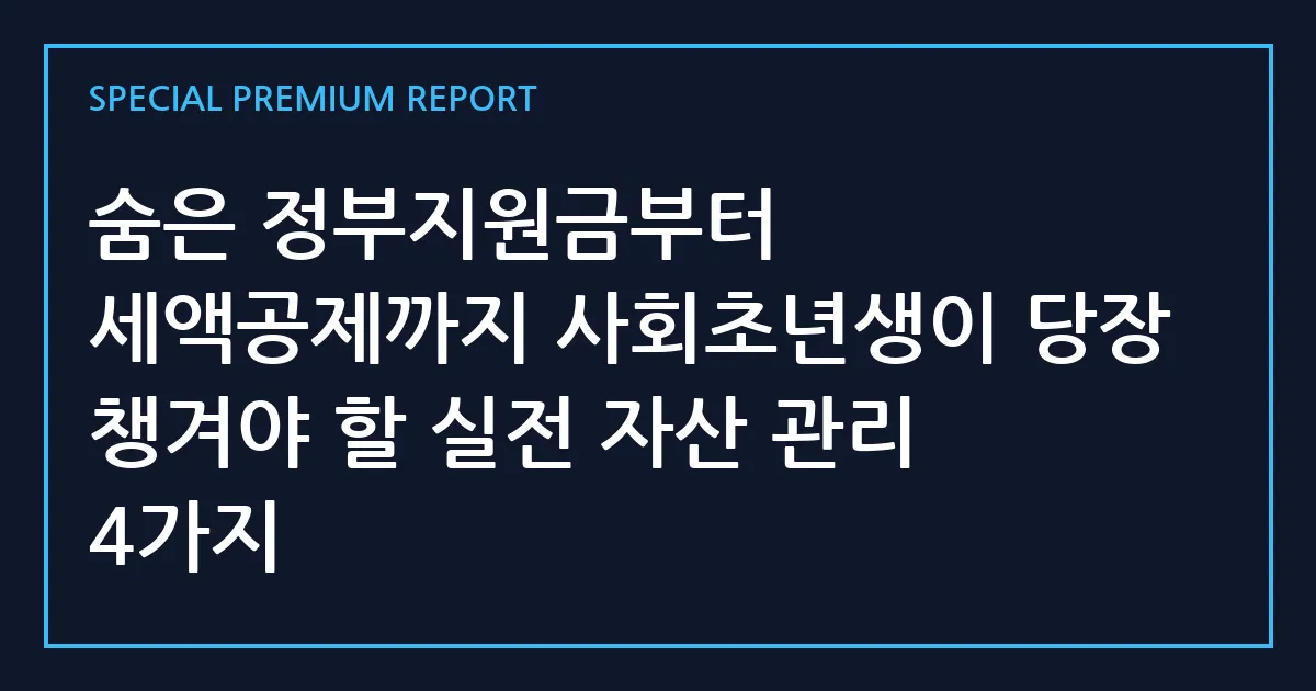 숨은 정부지원금부터 세액공제까지 사회초년생이 당장 챙겨야 할 실전 자산 관리 4가지